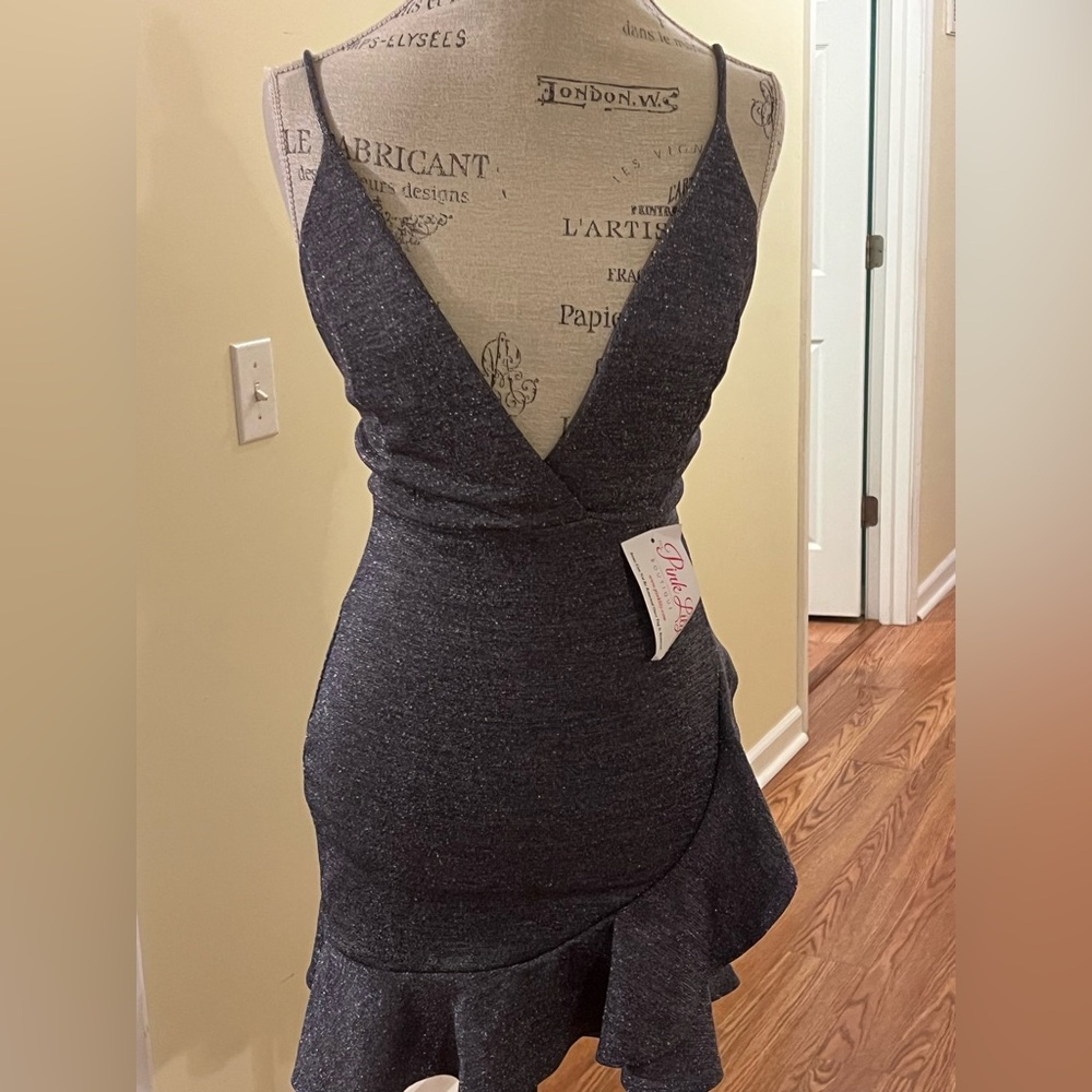 Blue blush Elegant Black Dress shimmer gray